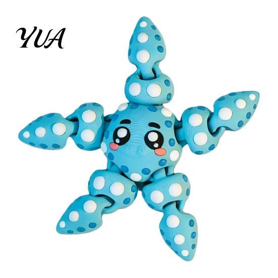 Poseable Starfish Figure 3D Printed Articulated Figure, Flexible Cartoon Fidget Toy, Sea Animal Ornament for Desktop Decor, Schoolbag Accessory