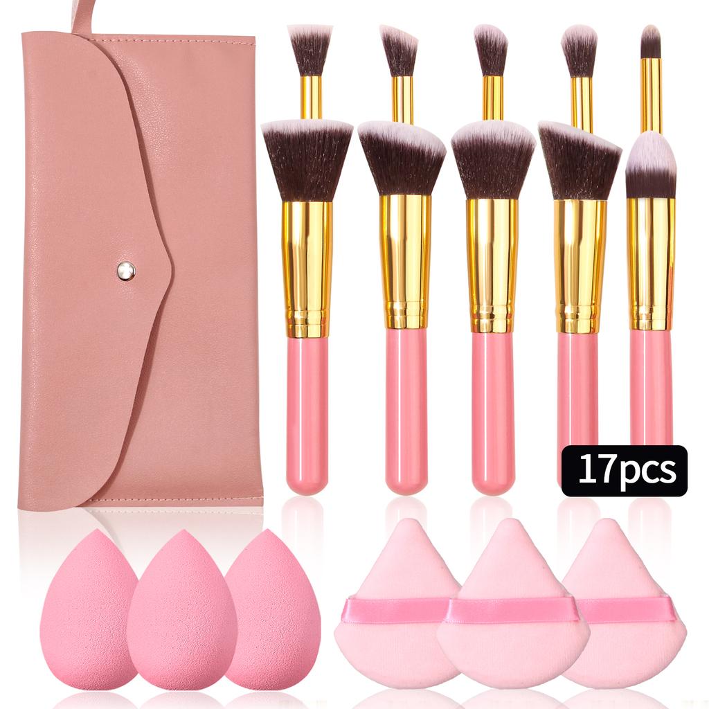 10PCS Super Affordable Makeup Brush Set, 1PCS Travel Makeup Bag, 6PCS Super Soft Makeup Sponge, Powder Puff and Beauty Egg