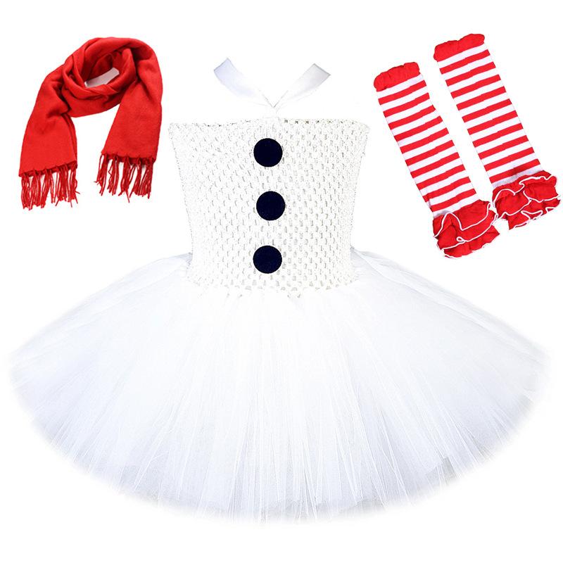 Christmas Snowman Mesh Skirt Girls Dress Suit Children Tutu Skirts