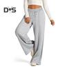 Женские повседневные брюки с эластичной резинкой и высокой талией, регулируемые на шнурке, прямые широкие брюки с карманами, однотонные длинные брюки