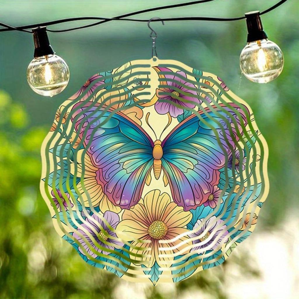 Moonlit Butterfly Floral Metal Wind Spinner 3D Mandala Design for Outdoor Garden Yard Decor No Electricity Thanksgiving Christmas Gift