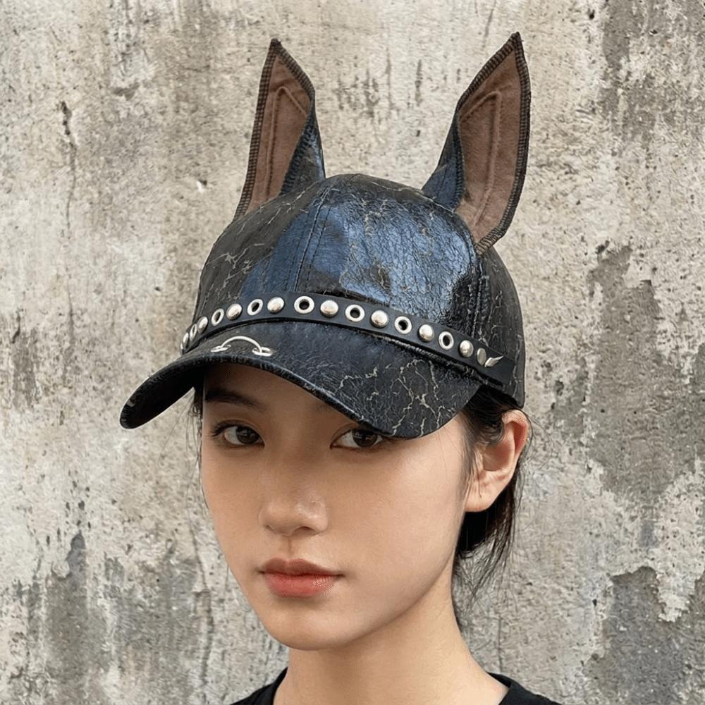 PU Dog Ears Baseball Cap Solid Sunshade Hat Multifunction Leather Baseball Cap Man