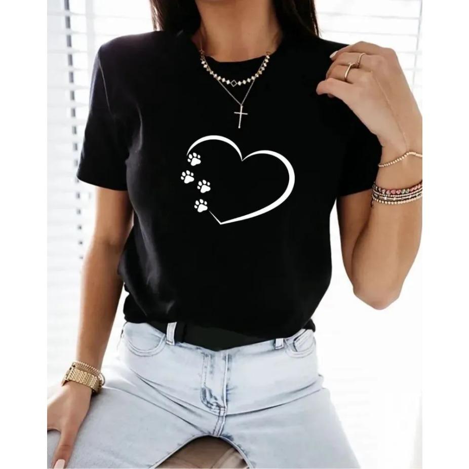 Женская футболка с коротким рукавом и круглым вырезом с принтом сердец, хлопковые летние футболки