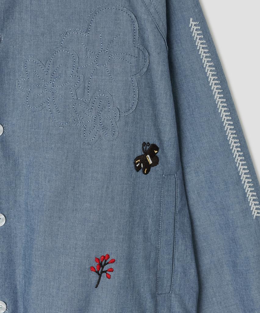 Джинсовая рубашка с капюшоном и вышивкой Raglan от Taibseobiseu [Синяя]