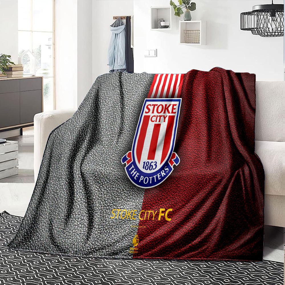 Stoke Football Club Flannel Blanket, Soft Polyester, Modern Design, All-Season for Camping, Travel, Gifts for holidays or birthdays