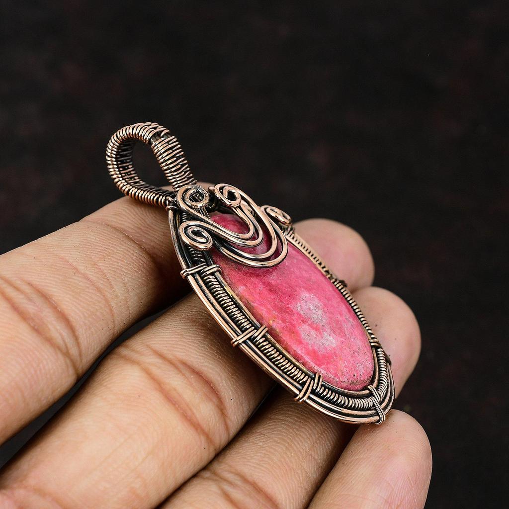 Подвеска из тулита, обмотанная медной проволокой, медное украшение, антикварное украшение, подвеска ручной работы, подвеска с драгоценным камнем, подарок для него, подвеска для женщин