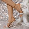 Модные серебряные тапочки со стразами женские летние сандалии с квадратным носком и ажурным каблуком женские туфли мюли шлепанцы Sandalias De Mujer