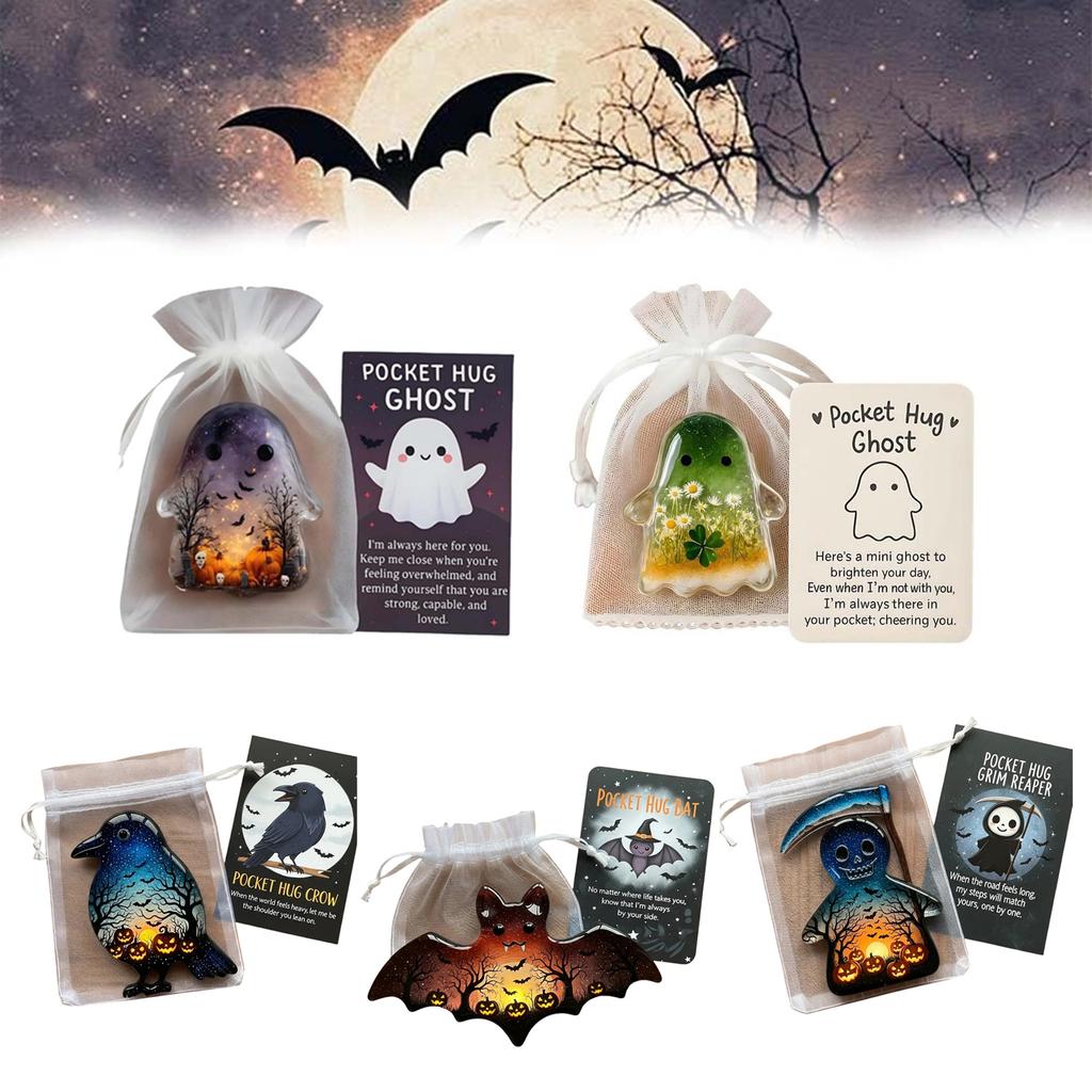 Pocket Hug Ghost, Emotional Support Ghost, Halloween Pocket Hugs,Cute Halloween Ghosts Pockets Hugs with Encouragement Card