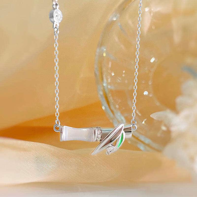 Изысканное ожерелье из белого нефрита, листьев бамбука и бамбуковых узлов, женский китайский стиль, элегантная элегантность, цепочка на ключицу