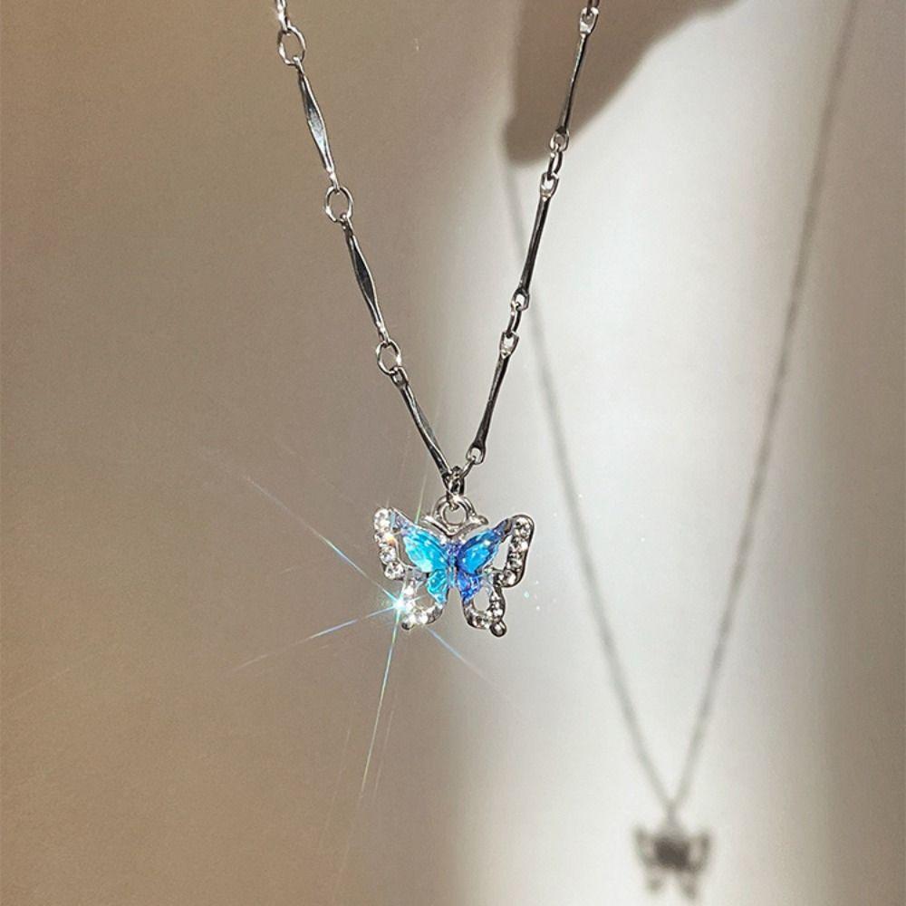 Temperament Butterfly Zircon Necklace Crystal Forest Necklace New Double-layer Necklaces Girl