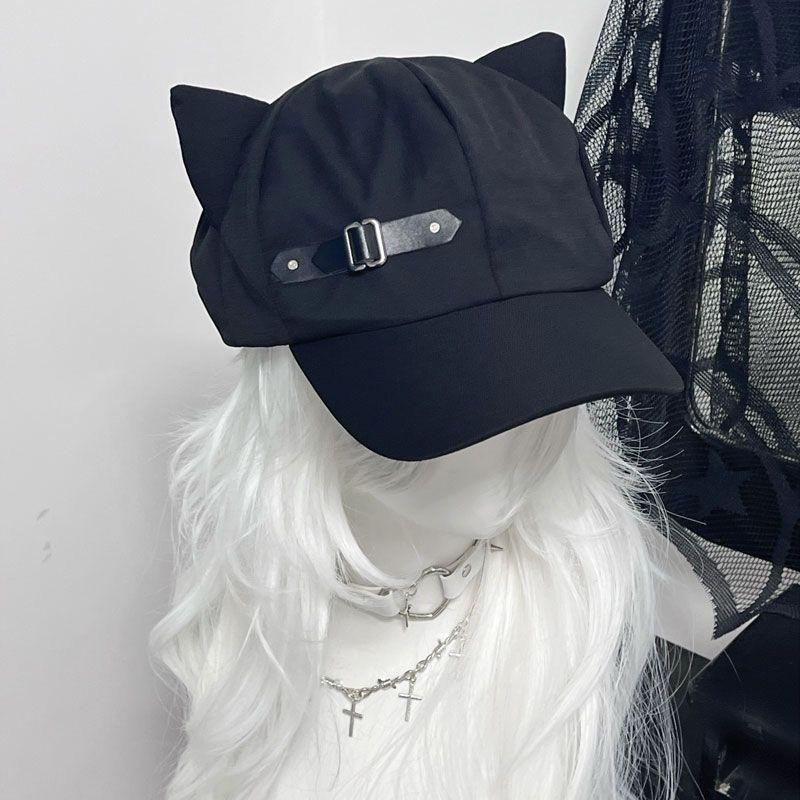 Берет с кошачьими ушками для женщин – Шляпа в стиле Y2K Harajuku Gothic Lolita, Ручная работа, Панк-кепка от солнца для косплея и уличной моды