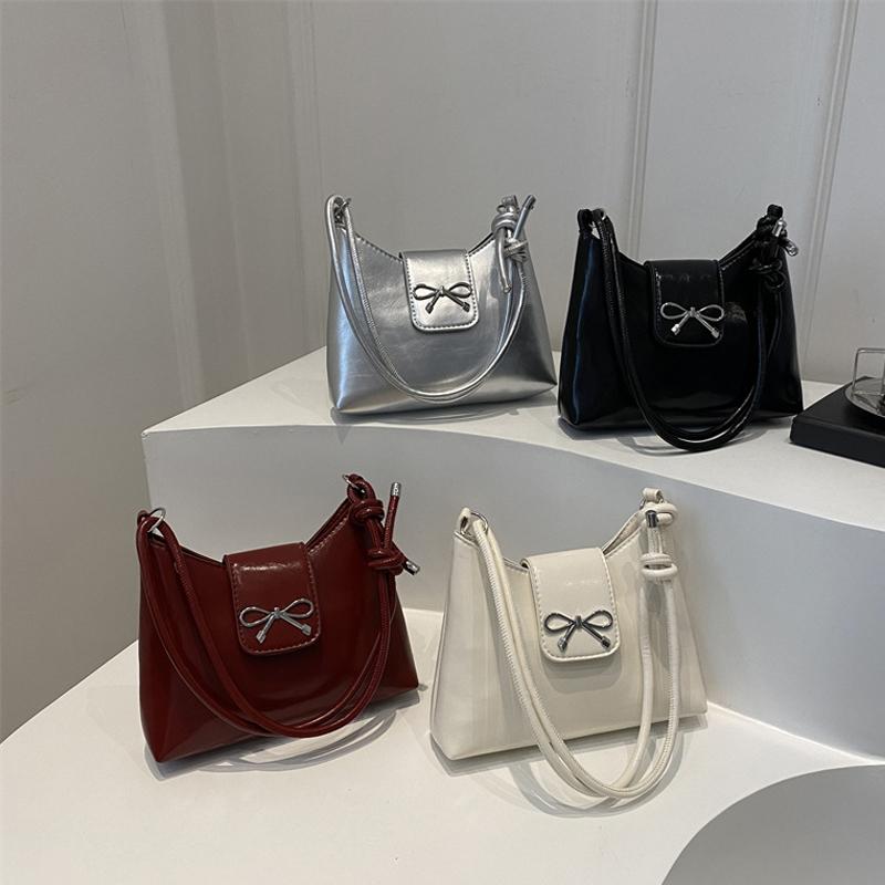 Trendy New Design Bow Armpit Handbag Solid Color PU Leather Bowknot Underarm Bag Sweet Women's Crossbody Bag CLE