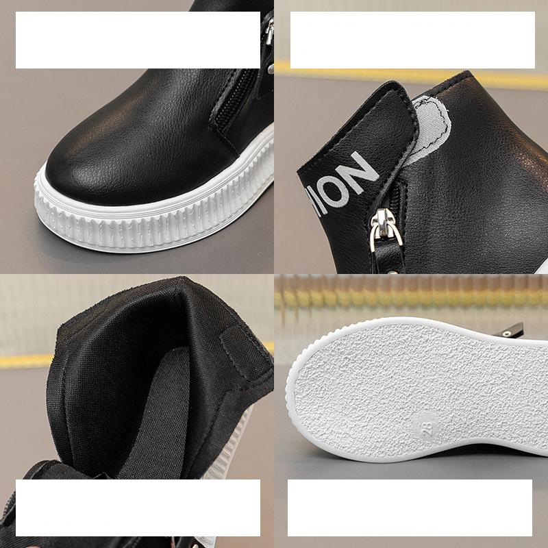 Детские модные ботинки с застежкой-молнией сбоку, с круглым носком, для мальчиков, спортивные ботинки, классические, однотонные, нескользящие, короткие кожаные ботинки для девочек