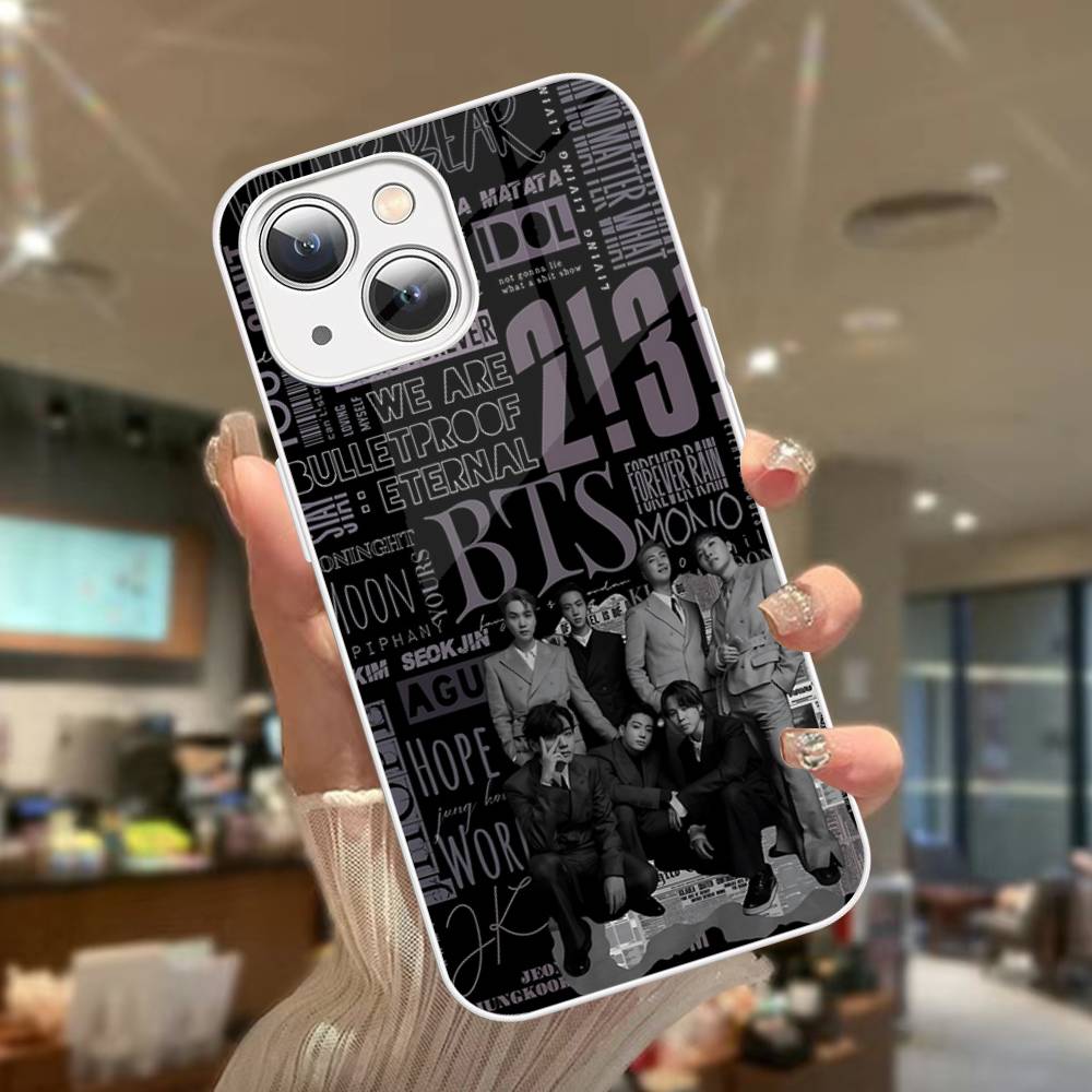 K-Pop Cartoon Boys B-BT21S Tempered Glass For Iphone 14 13 12 11 Pro Mini XS MAX 14Plus X XS XR Cover