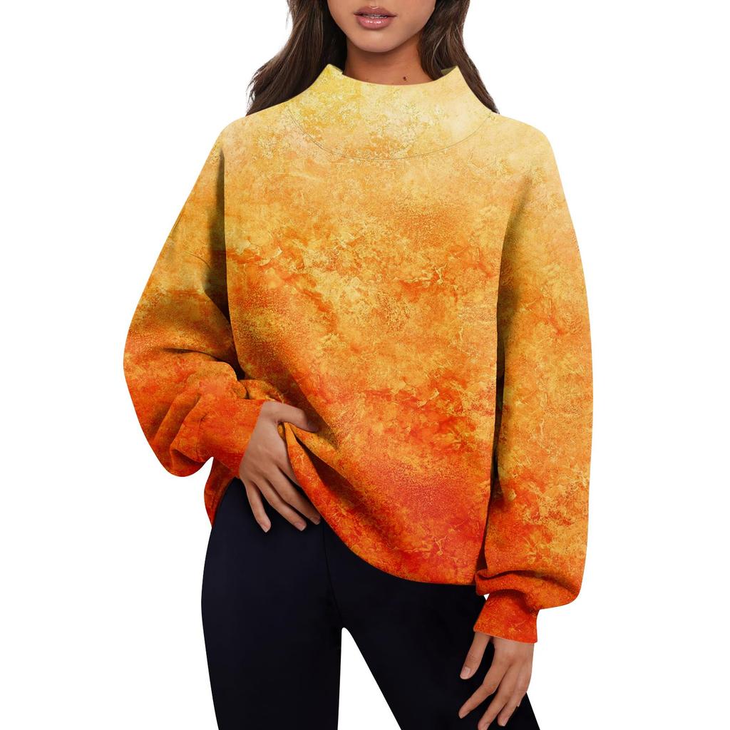 Женская мода с принтом и длинными рукавами, свободная полуводолазка с разрезом, толстовка, топ