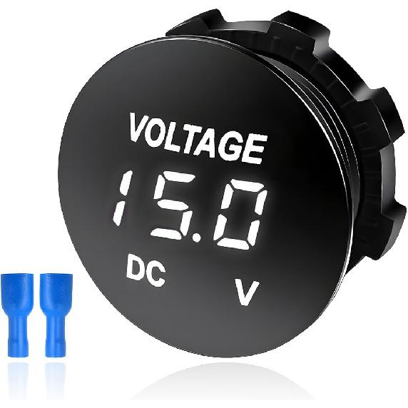 DC 12V 24 V Voltmeter Gauge, Car LED Digital Display Round Panel Voltage Gauge Meter, Waterproof Mini Volt Tester Battery Monitor Indicator for Car