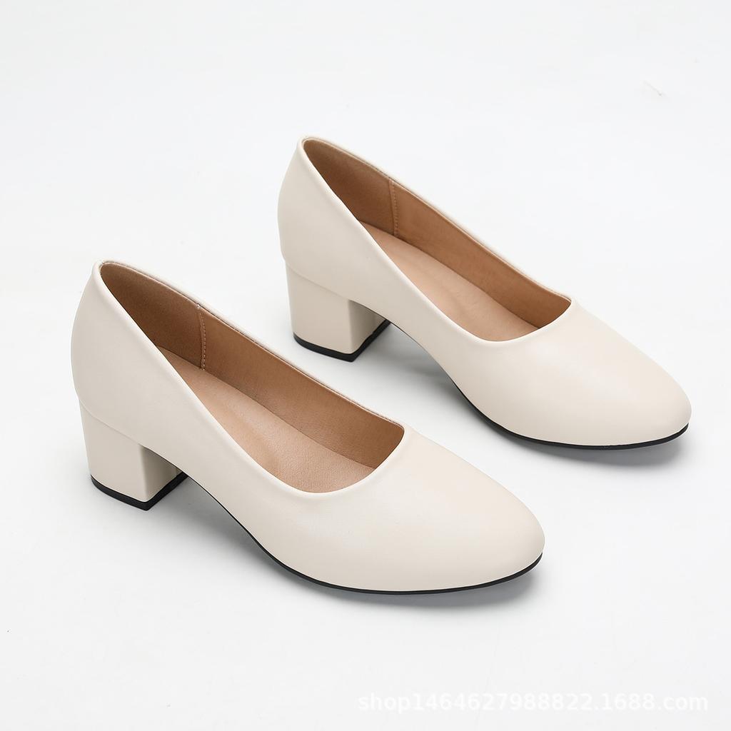 Женские новые туфли для работы из мягкой кожи, мягкая подошва удобная и не вызывает усталости, универсальные для ног, простые внешние высокие каблуки