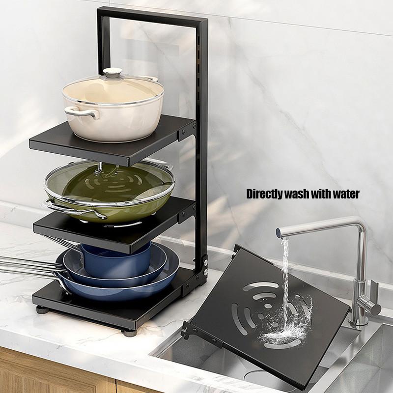 Кухонная полка для хранения, регулируемая полка для хранения кастрюль, под шкафом, многоуровневая, защелкивающаяся полка для кастрюль для организации хранения на кухне
