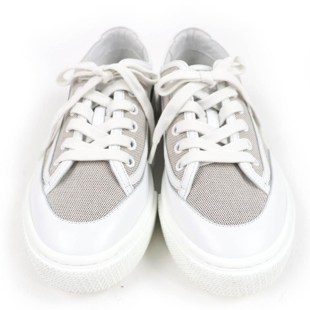 Отличные низкие кроссовки HERMES из кожи и ткани бело-серого цвета Женские 35 Б/у