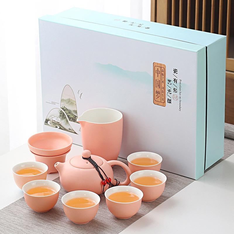 Household Simple Color Glaze Ceramic Kung Fu Tea Set Gift Box Set Gift Gift