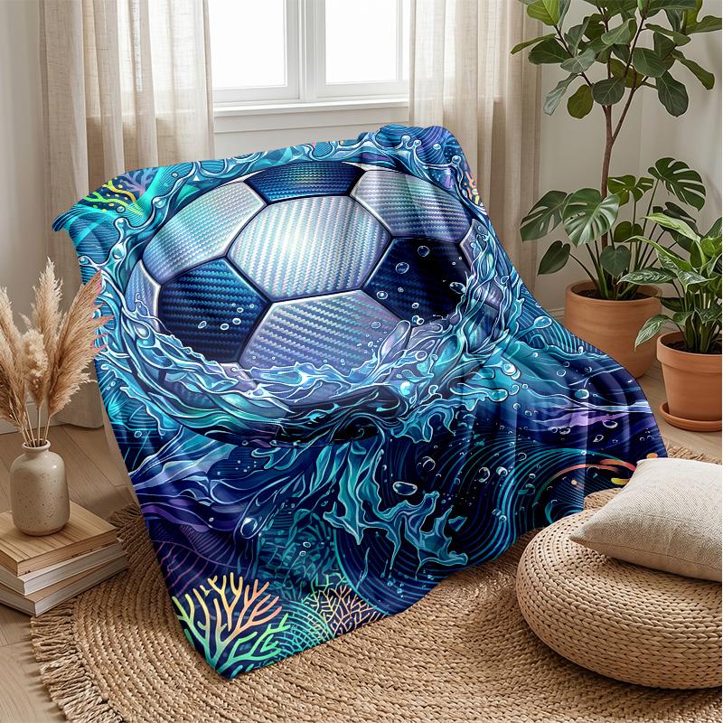 Soccer Ball in Stadium Theme blanket Lightweight Warm Flannel Blanket Decorative Throw Blanket for Home Decoration
