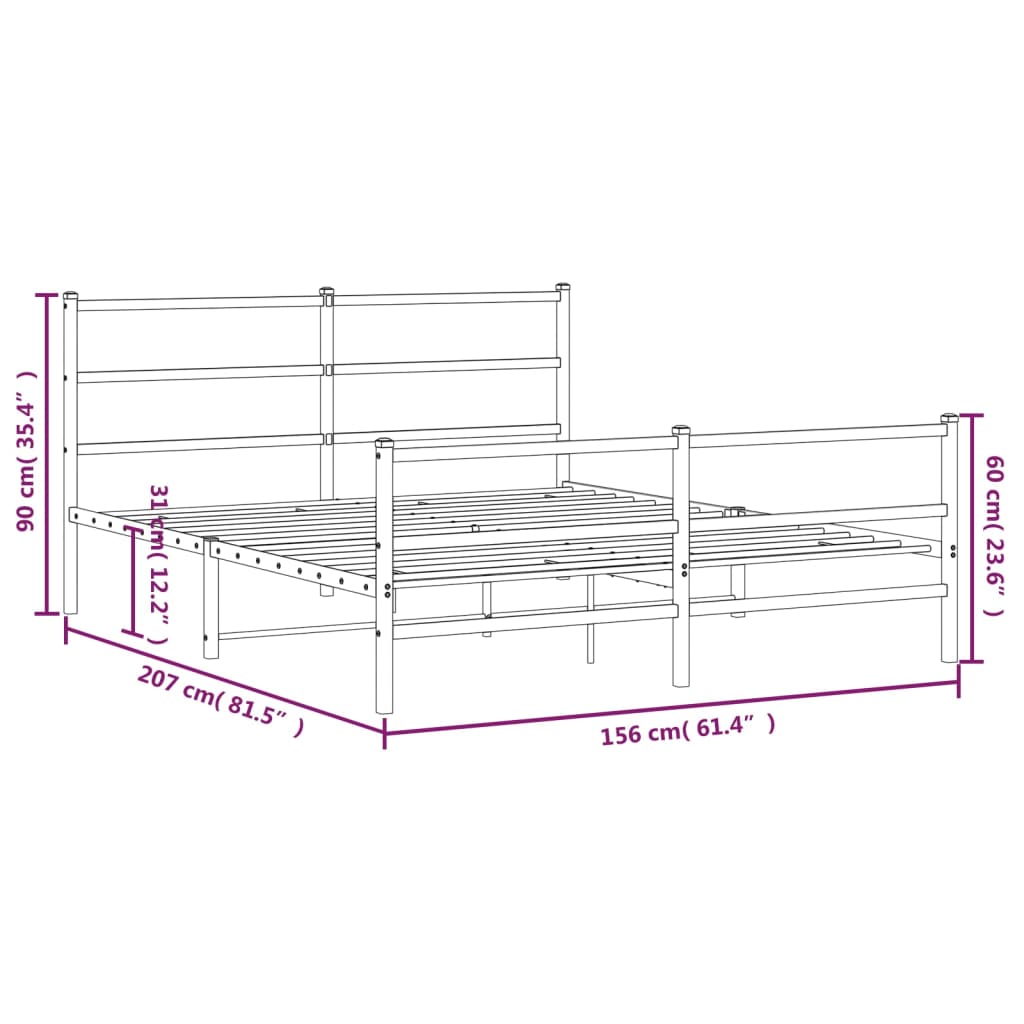 Metal Bed Frame with Headboard and Footboard Black 150x200 cm