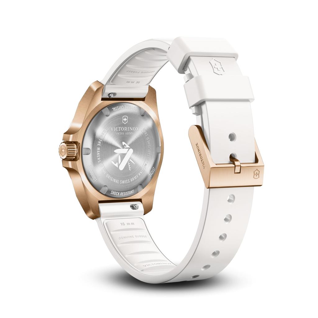 VICTORINOX Small Analog White White Rubber Rose Gold Stainless Steel Case Strap Replacement Quartz Brand Name White 242037 I.N.O.X. Watch, Waterproof,