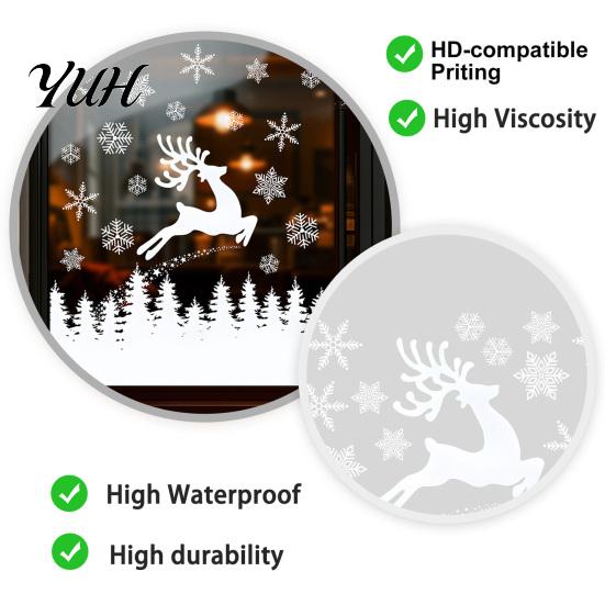 Creative Winter Gifts White Elk Christmas Window Clings, Snowy Xmas Tree Windows Stickers, Decorative Forest Scene Stickers Trees Decorations