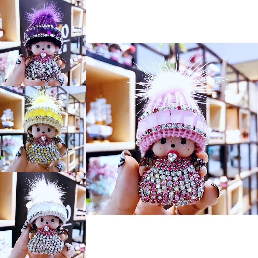 Кристаллами усыпанный брелок Monchhichi вязаная шапка норка подвеска приз в аркаде подарок для обмена