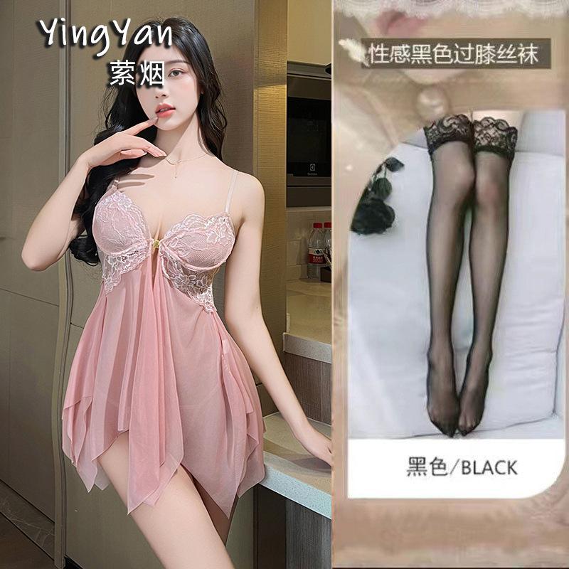 Sex underwear seduction thin lace suspenders sexy steel tray gathering nightgown uniform suit