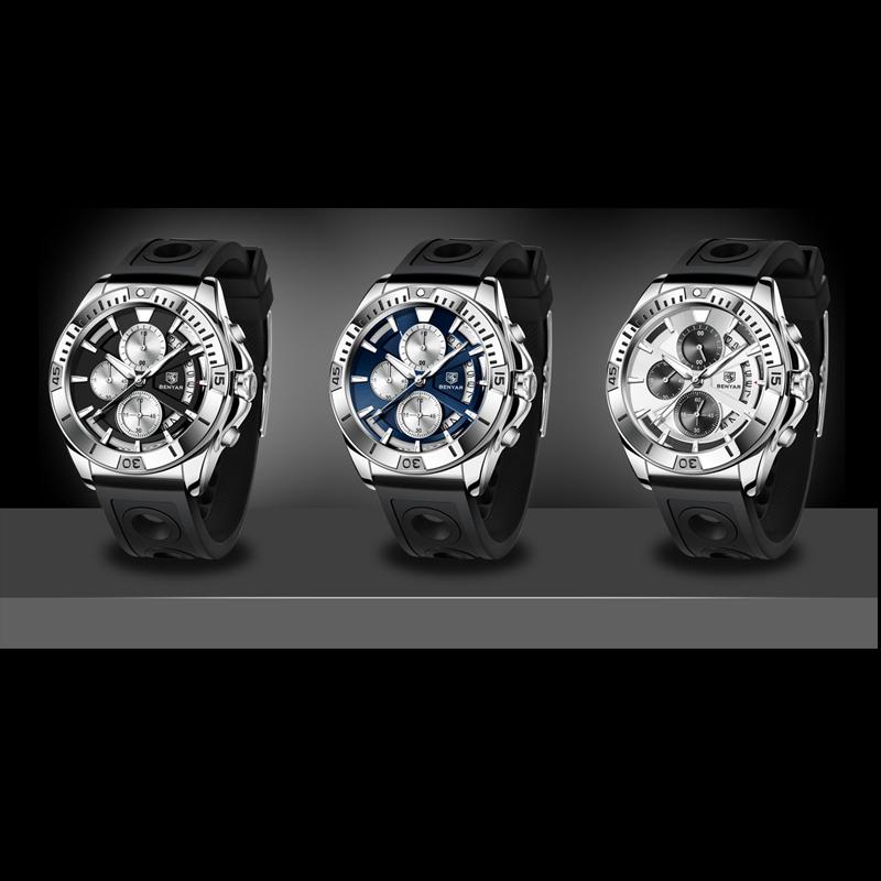 BENYAR Watches Mens Top Brand Luxury Clock Casual Phase Men Watch Sport Waterproof Quartz Chronograph