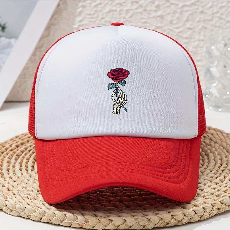Ladies' Hat Cartoon Skeleton Hand Rose Printed Sponge Baseball Hat Truck Driver Webhat Summer Creative
