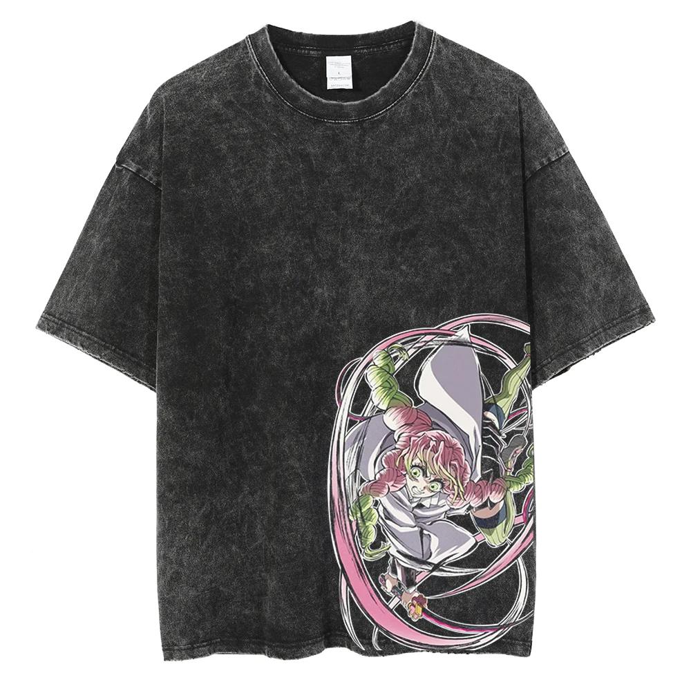 Anime Demon Slayer Kamado Tanjirou Graphic Print T Shirt Men Manga Tshirts Washed Cotton T-shirt Harajuku