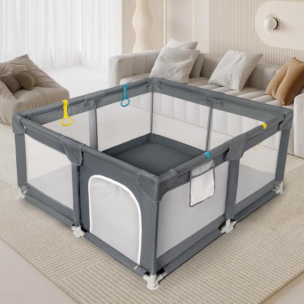 Rxakudedo Манеж большой детский супер просторный моющийся мягкий манеж с серо-черным ограждением 150x180 см, Манеж, Манеж, Нескользящее основание,