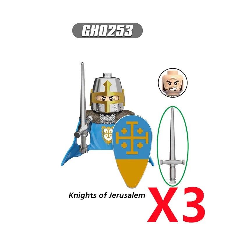 Военные строительные блоки Средневековые фигурки солдат Рыцари Иерусалима Крестовые походы Война роз Боевой конь Оружие Щит