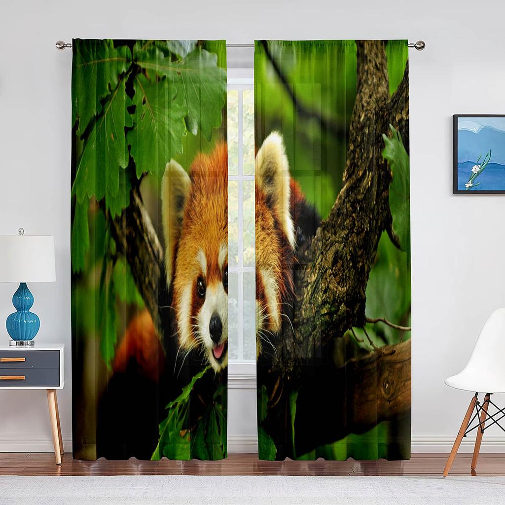 Красная Панда Прозрачная Вуалевая Занавеска для Гостиной Спальни Кухни эл Декор Милая Животная Шифоновая Отделка Оконная Тюлевая Занавеска