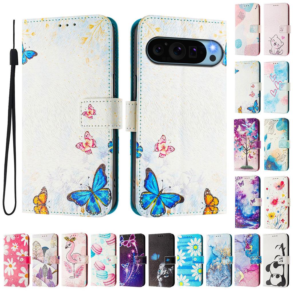 Роскошный кожаный чехол-книжка Butterfly Family с росписью для Google Pixel 5,5a 5G/6,6a,6 Pro/7,7a,7 Pro/ 8,8a,8 Pro /9,9 Pro,9 Pro XL