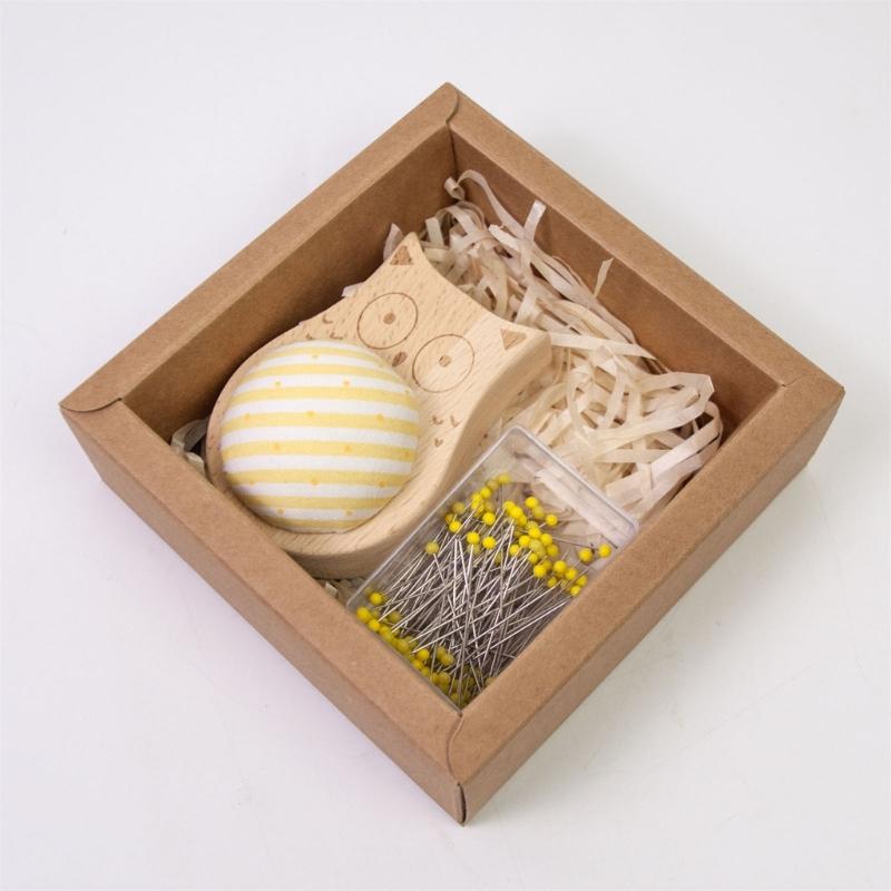 Wood Pin Cushion with 100Pcs Sewing Pin for Dressmaking Needlework Sewing 38mm Quilting Positioning Pin with Pin Holder