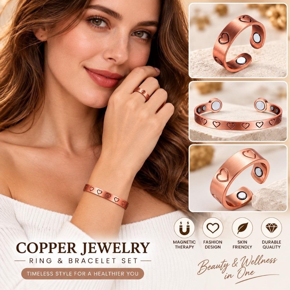 Adjustable Magnetic Bangle Open Cuff Magnetic Ring Beautiful Copper Bracelet Festival