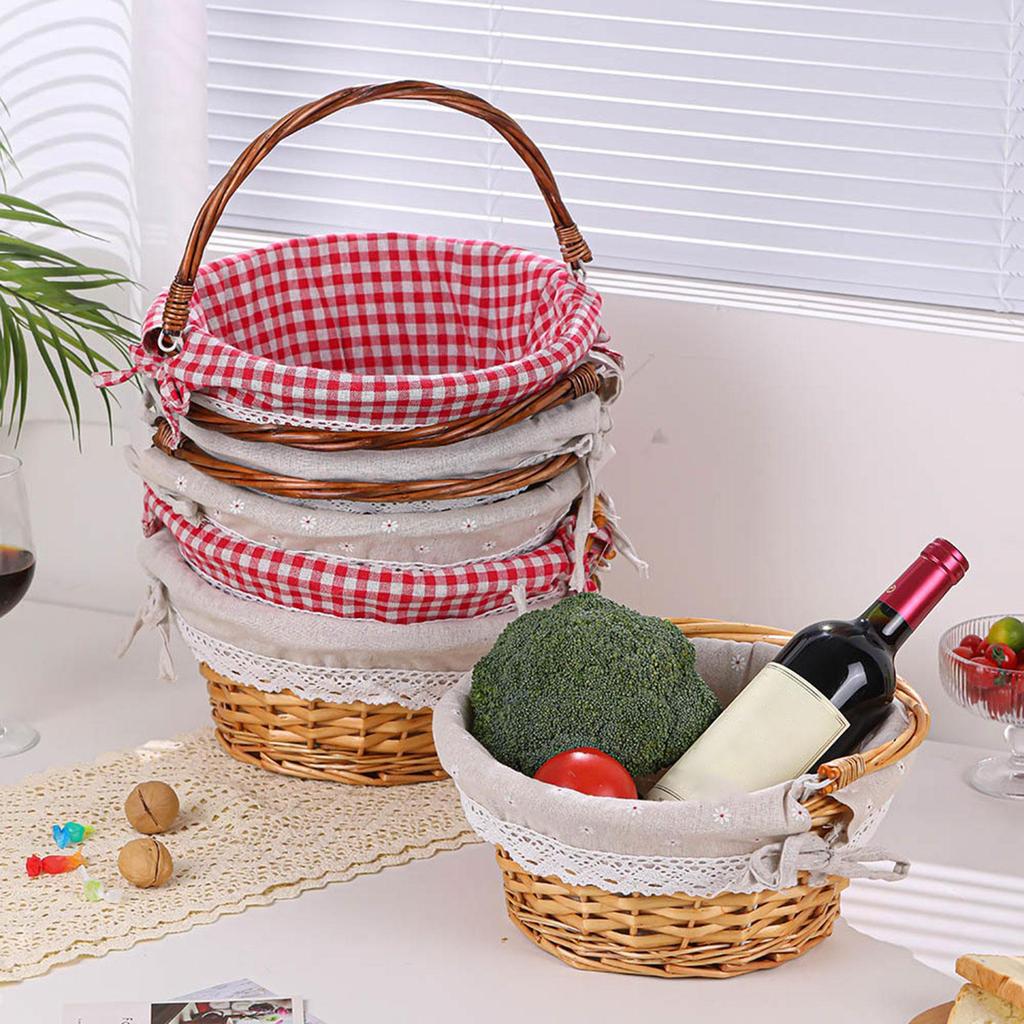 Handwoven Rattan Picnic Storage Basket Circular Shape for Outdoor and Kitchen Handmade Accessory