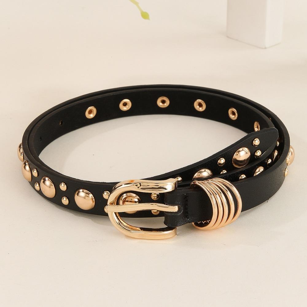 Pu Leather Inlaid Gold Mushroom Stud Belt Thin Dress Waistband Rivet Heavy Metal Belt Women's
