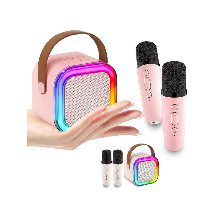 Karaoke Machine, Mini Karaoke Machine with Wireless Microphone, Portable Speaker with Voice Changer Effect and LED Light, Best Gift Toys for Boys and