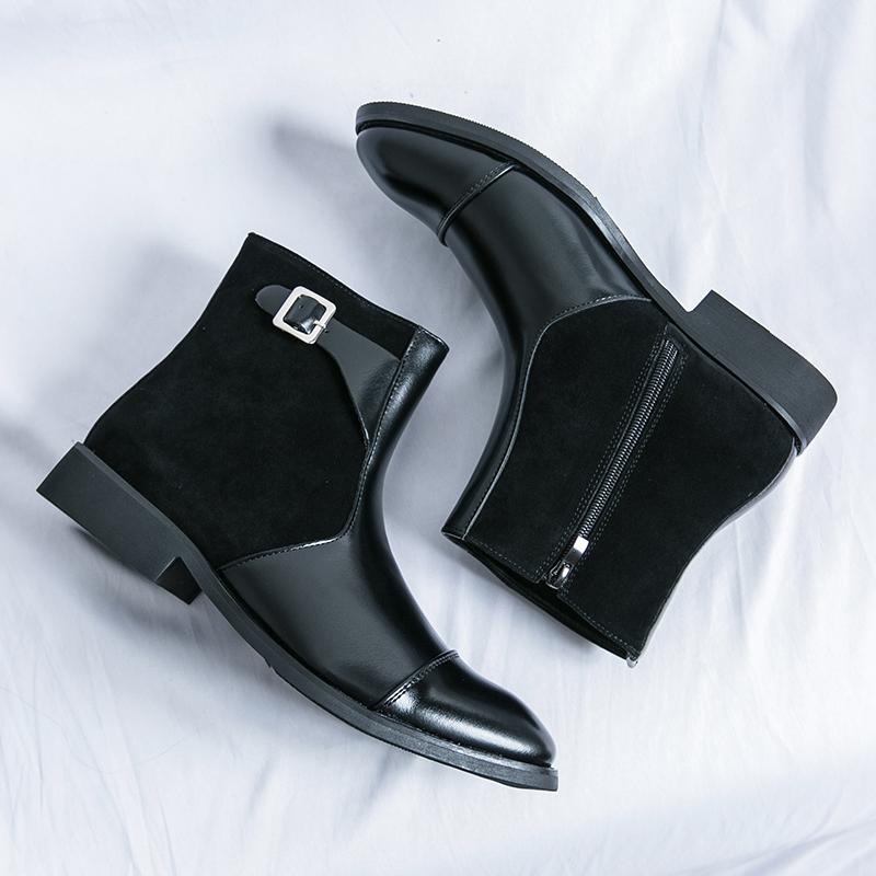 New Fashion Genuine Leather Chelsea Boots Handmade Man Pointed Dress Boots Slip On Mens Casual Shoes Side Zipper Men Ankle Boots