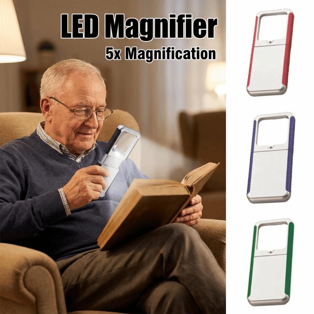 Handheld LED Magnifier 5x Magnification Illuminates Magnifier Pocket Loupe Reading Assistance