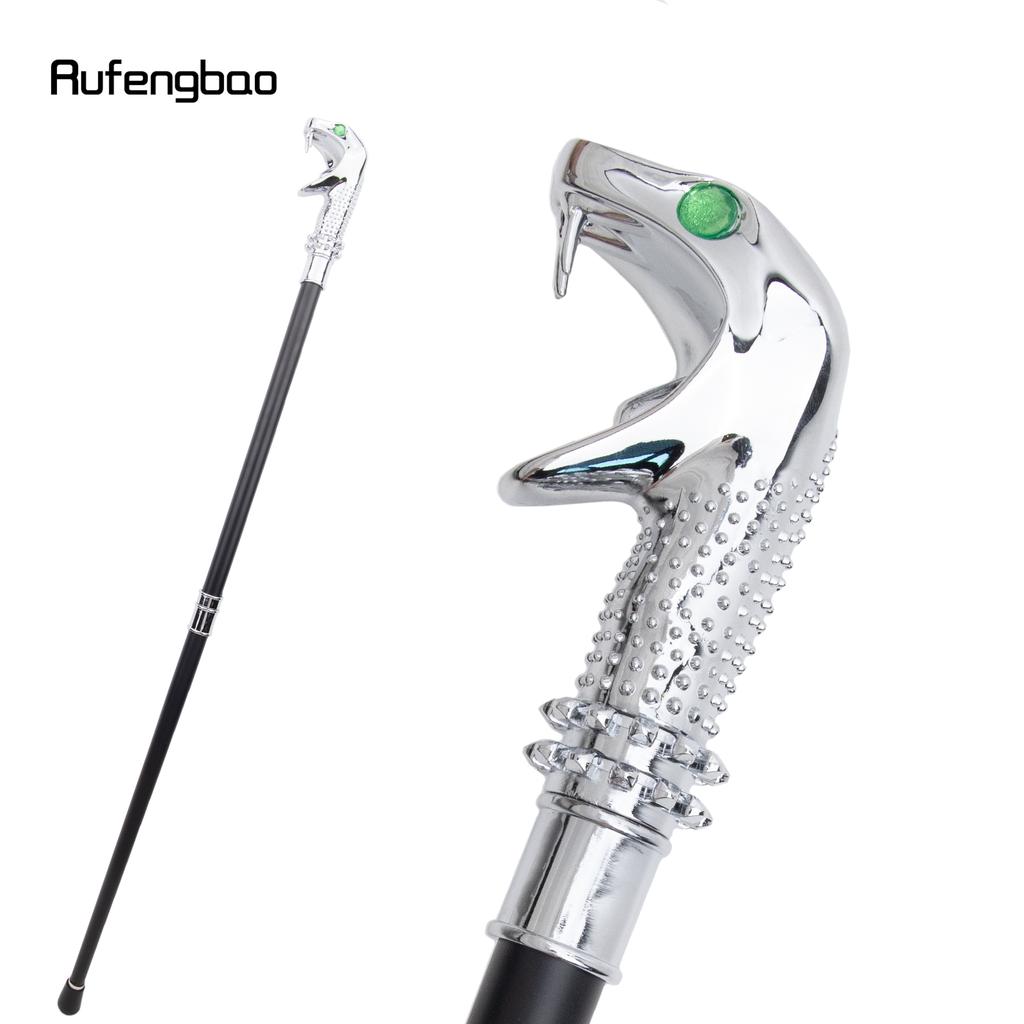 White Luxury Snake Cobra Green Eyes Fashion Walking Stick Party Decorative Walking Cane Elegant Crosier Knob Walking Stick 92cm