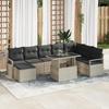 Set of 9 Pieces of Garden Sofa with Light Grey Cushions In Poly Rattan, 2-Seater Garden Sofa with Grey Cushions 3348878