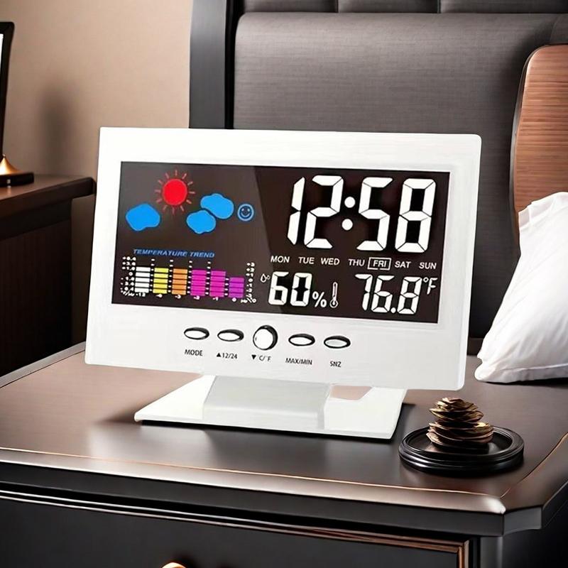 ЖК-цветной экран Цифровая подсветка Snooze Будильник Станция прогноза погоды