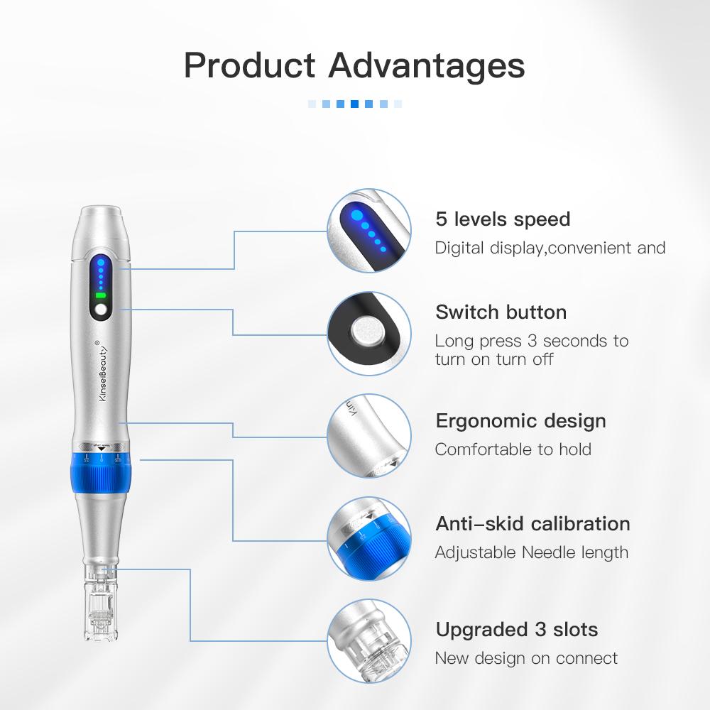 KinseiBeauty A6 Микроигольная ручка 6 Цифровая скорость Беспроводная микроигла Derma Pen Микроигольная терапия Уход за кожей лица