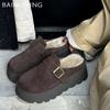 Suede Platform Women Slippers Short Plush Designer Flats Cotton Mules Shoes 2025 Trend Warm Snow Botas Cozy Winter Zapatos Mujer