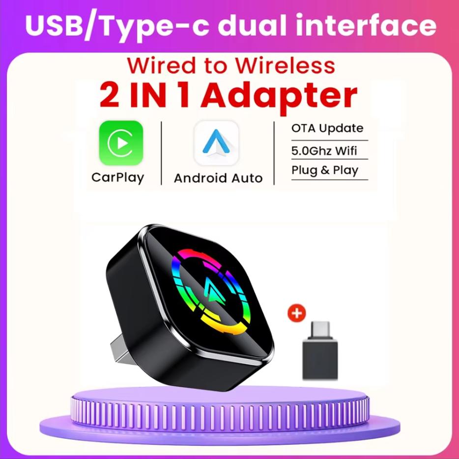 2 In 1 Wired to Wireless Carplay AI Box Android Auto Adapter Plug & Play USB Dongle For 98% OEM Car Wired Carplay Android Auto